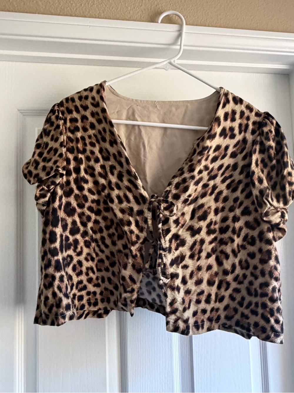 Leopard Print Tie-Front Blouse in Brown